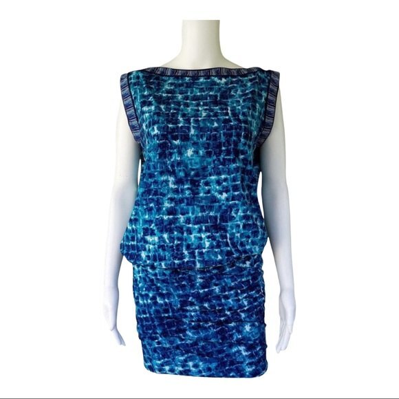 BCBG MaxAzria Stretch Jersey Watercolor Mini Dress Size XS Blue - Picture 1 of 8
